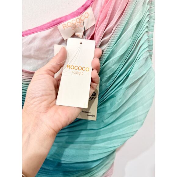 NWT Rococo Sand Luca One Shoulder Pleated Cocktail Maxi Dress Ombre Women's M - Picture 5 of 6